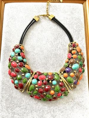 Antique design multicoloured statement neckpiece