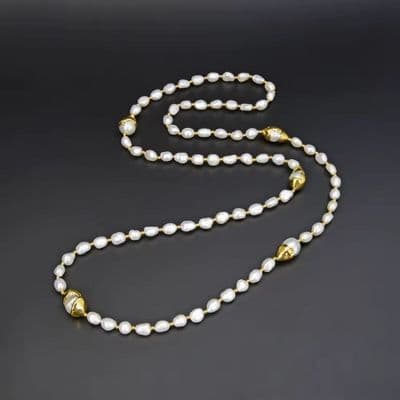 Baroque white pearl gold tone Necklace