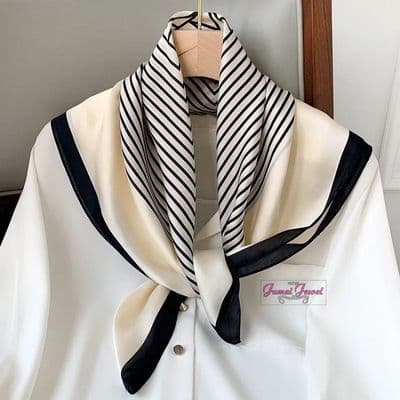 Black and White striped Silk scarf