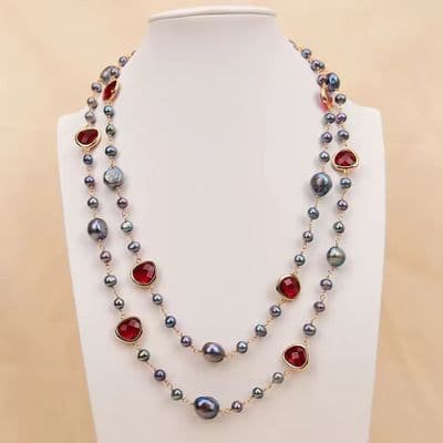 Black baroque pearl crystal Necklace