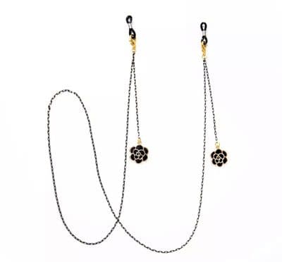 Black flower motif sunglasses chain