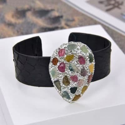 Black leather tourmaline bracelet