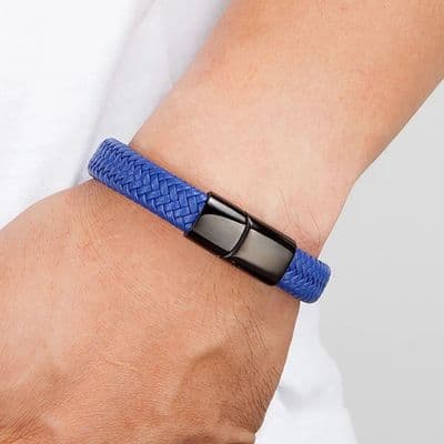 Blue & Black men’s leather bracelet