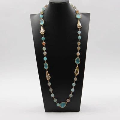 Blue fire agate and crystal pearl earrings