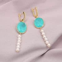 Blue Gemstone pearl earrings