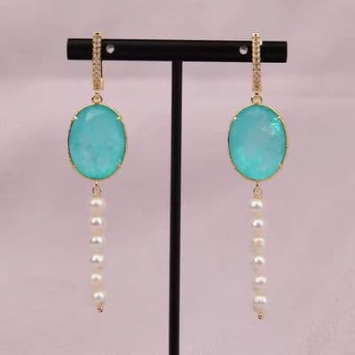 Blue Gemstone pearl earrings