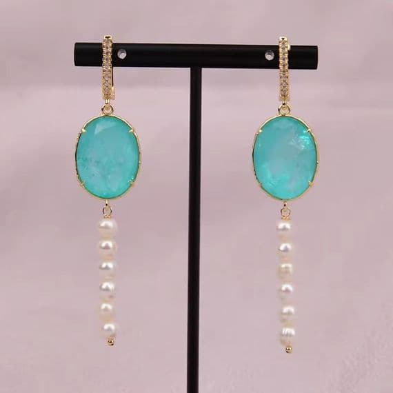 Blue Gemstone pearl earrings