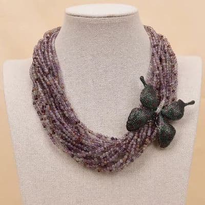 Butterfly Purple Green Phantom Crystal  Necklace