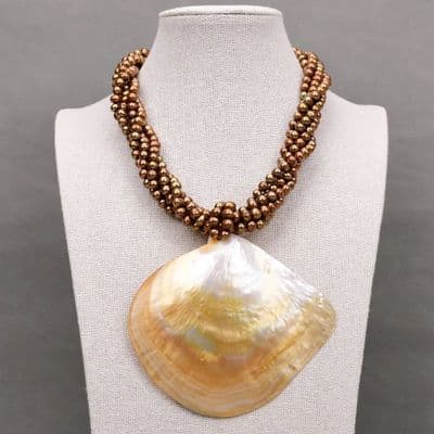 Coffee Brown potato pearls Big Shell Necklace