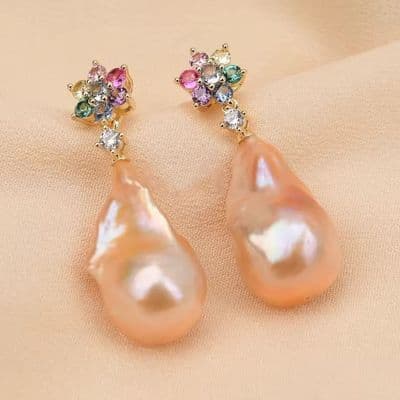 Coloured crystal baroque pearl earrings
