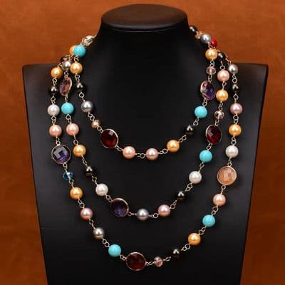 Coloured Gemstone Extra long Necklace