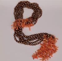 Coral beaded coffee pearls Necklace earrings and bracelet set