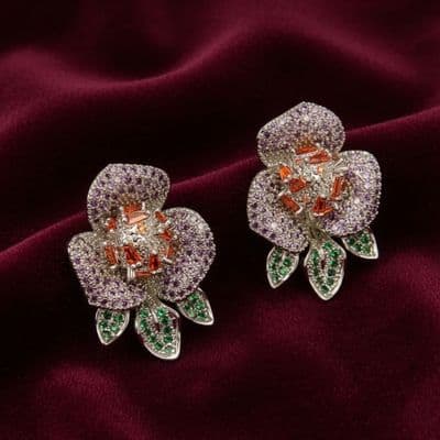 Crystal paved flower stud earrings