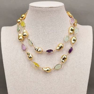 Flourite lemon  quartz & amethyst Gem Necklace