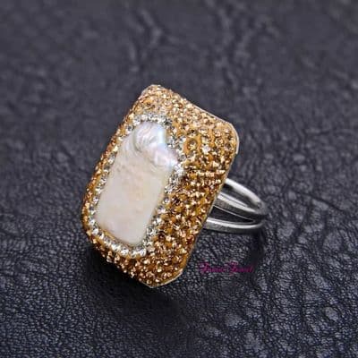 Freshwater pearl & gold  Macarsite Ring