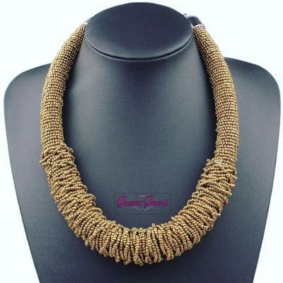 Metallic Gold Beaded Statement Neckpiece