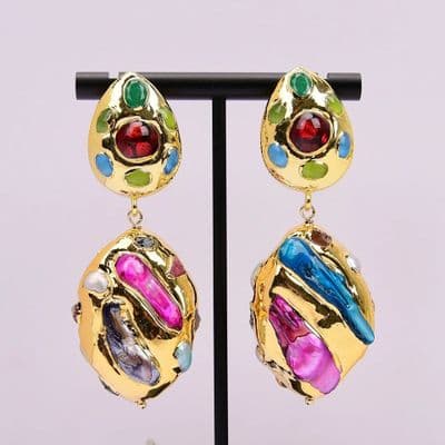 Multicoloured Gold tone earrings