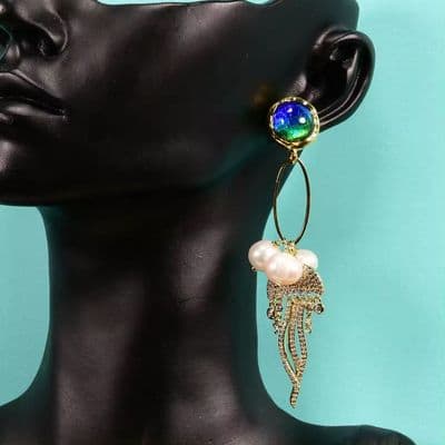 Murano crystals jellyfish pearl earrings