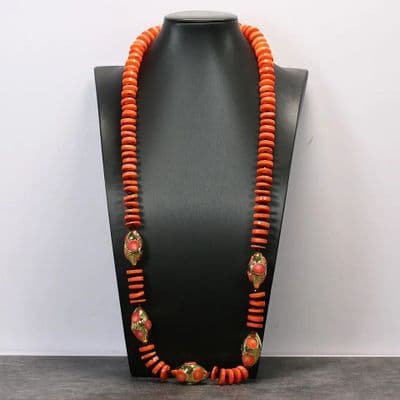 Orange coral slice Necklace/Earrings