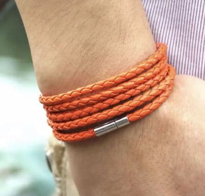 Orange wrap leather Men’s  bracelet