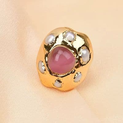 Pink cat eye cocktail ring