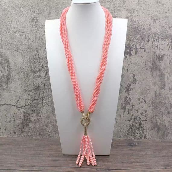 Pink Coral Necklace and Earrings set