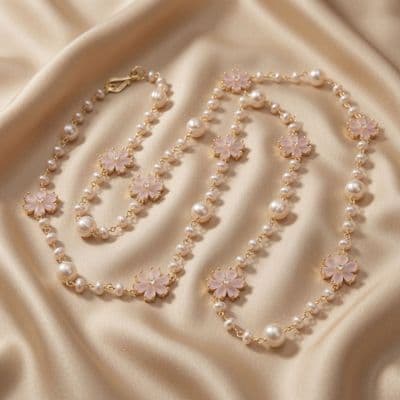Pink crystal flower necklace