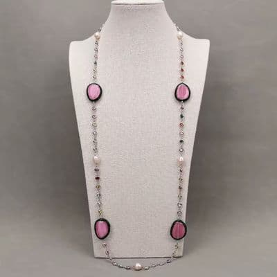 Pink pearl lavender cat eye gemstone Necklace