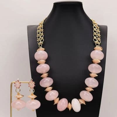 RARE ROSE QUARTZ NECKLACE & EARRINGS