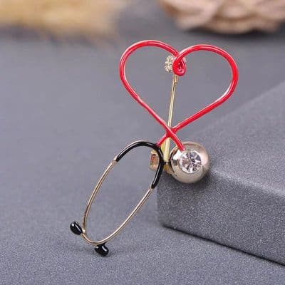 Red heart shaped Stethoscope Brooch
