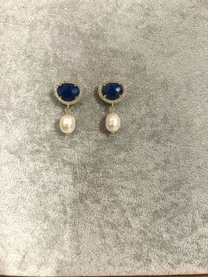 Sodalite pearl stud earrings