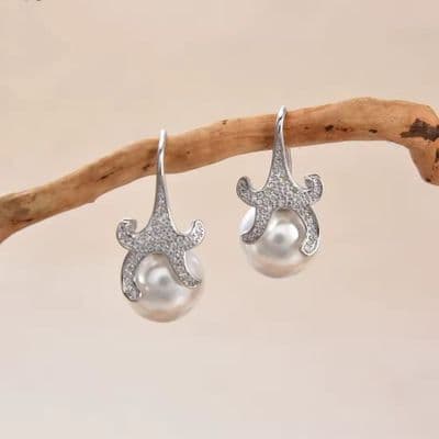 Starfish seashell pearl earrings