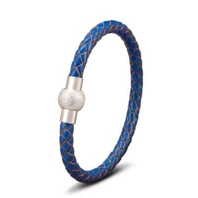 Steel ball blue leather bracelet