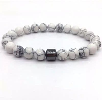 White Marble Beaded Men’s Bracelet