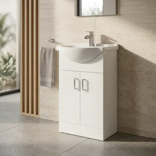 1 Tap Hole Floor Standing Vanity Unit and 550mm Basin - Matt White
