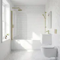 1400 x 800mm Radius Bath Screen - Brushed Brass