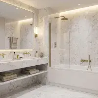 1400 x 800mm Radius Bath Screen - Brushed Brass
