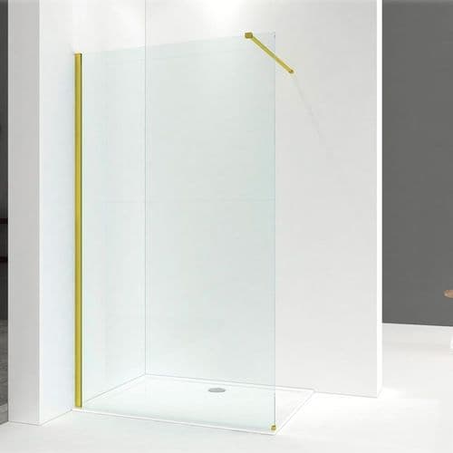 1400mm Brushed Brass Walk in Shower Screen 8mm Glass