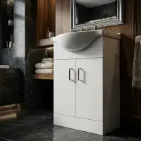 2 Tap Hole 100% Waterproof Floor Standing Vanity Unit and 550mm Basin - Matt White