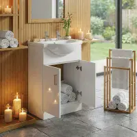 2 Tap Hole 100% Waterproof Floor Standing Vanity Unit and 550mm Basin - Matt White