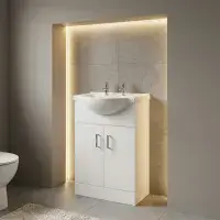 2 Tap Hole 100% Waterproof Floor Standing Vanity Unit and 550mm Basin - Matt White