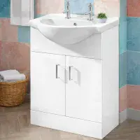 2 Tap Hole 100% Waterproof Floor Standing Vanity Unit and 550mm Basin - Matt White