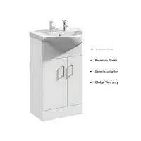 2 Tap Hole 100% Waterproof Floor Standing Vanity Unit and 550mm Basin - Matt White