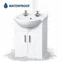 2 Tap Hole 100% Waterproof Floor Standing Vanity Unit and 550mm Basin - Matt White