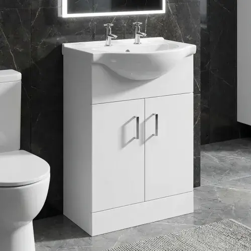 2 Tap Hole 100% Waterproof Floor Standing Vanity Unit and 550mm Basin - Matt White