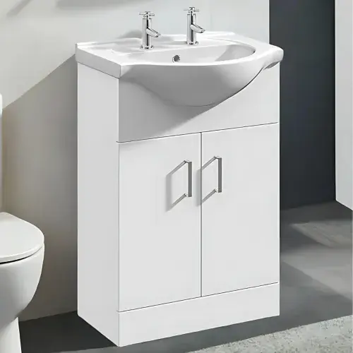 2 Tap Hole 100% Waterproof Floor Standing Vanity Unit and 550mm Basin - Matt White