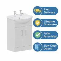 550mm 2-Tap Hole Vanity Unit & Basin | Free Delivery