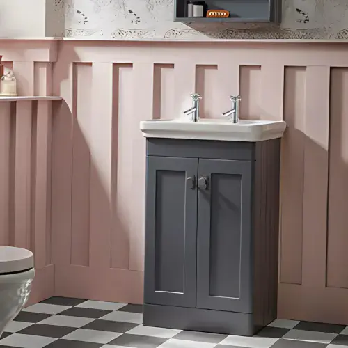 2 Tap Hole Floor Standing Matt Dark Grey Vanity Unit and 500mm Basin