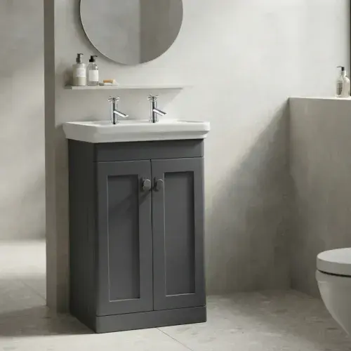 2 Tap Hole Floor Standing Matt Dark Grey Vanity Unit and 500mm Basin