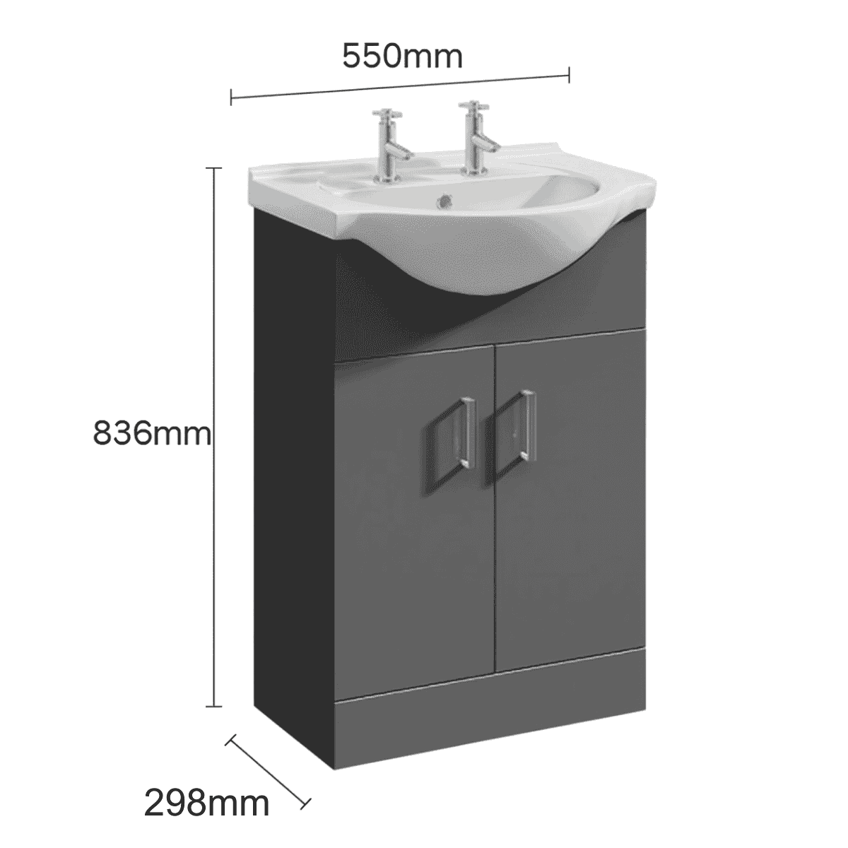 Nuie Mayford Vanity Unit And Curved Ceramic Basin | Gloss White | Mdf | 550mm